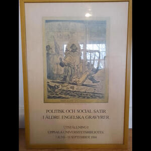 Framed Vintage 1984 Swedish/British Political Cartoon Exhibit Poster‎